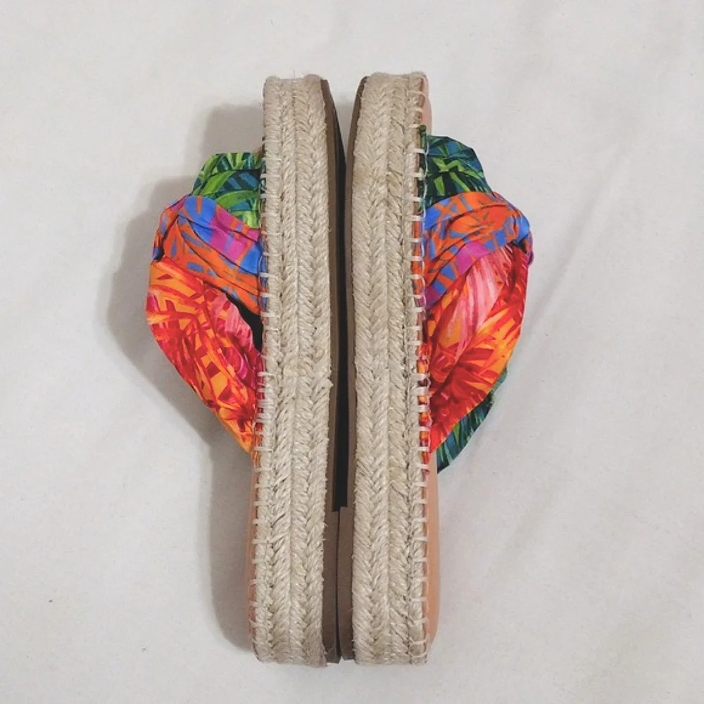 Gianni Bini Summer Beach Espadrille Slides Tropical Print Platform Sandals US 6